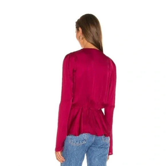 YFB Avery Peplum Cranberry Long Sleeve Blouse Size Small - Picture 3 of 7